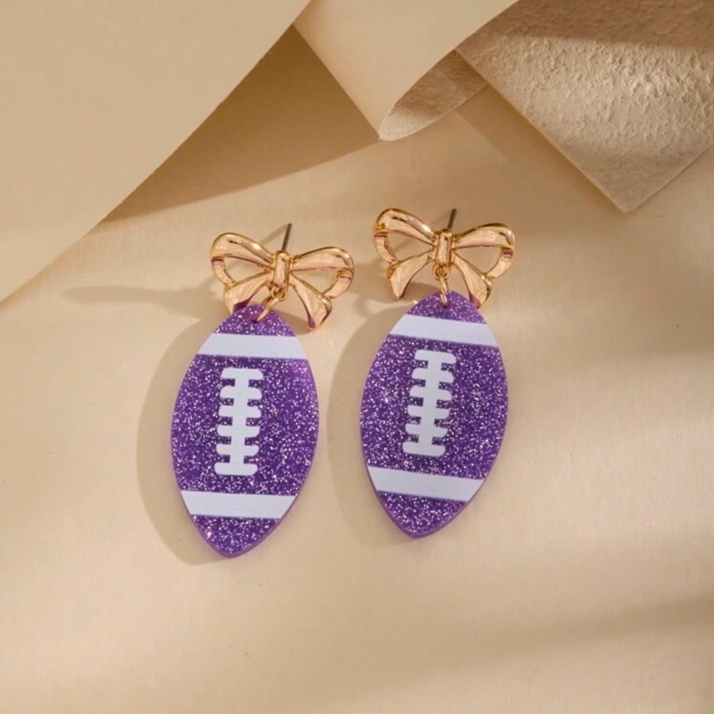 Purple Football Earrings NWOT - Picture 2 of 8